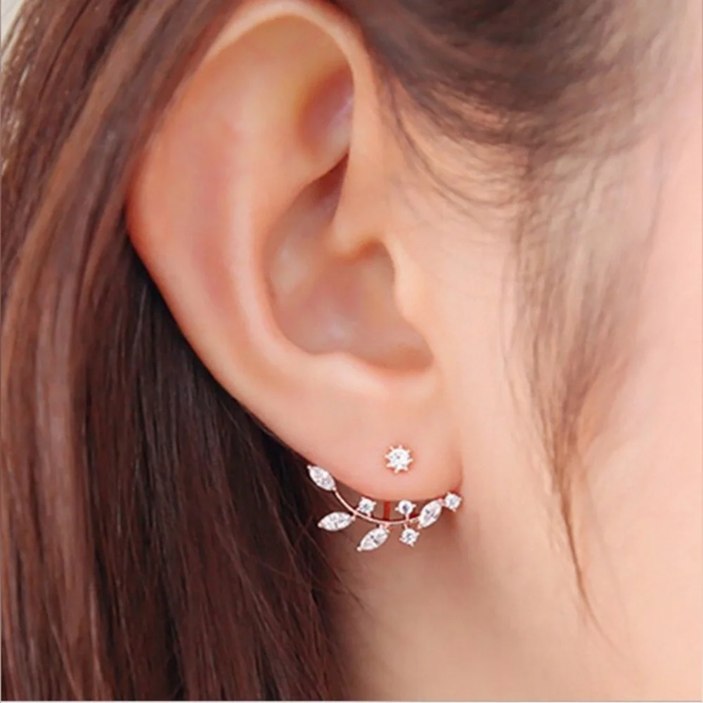 Crystal Double Sided Earrings Women Color Silver